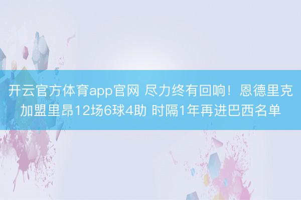 开云官方体育app官网 尽力终有回响！恩德里克加盟里昂12场6球4助 时隔1年再进巴西名单