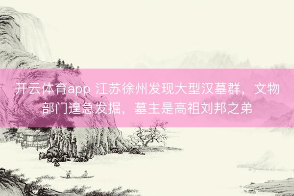 开云体育app 江苏徐州发现大型汉墓群，文物部门遑急发掘，墓主是高祖刘邦之弟